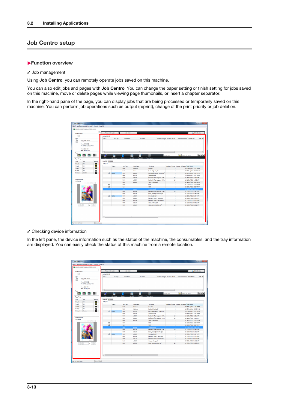 Job centro setup, Function overview, Job centro setup -13 | Function overview -13 | Konica Minolta bizhub PRESS C1100 User Manual | Page 32 / 123