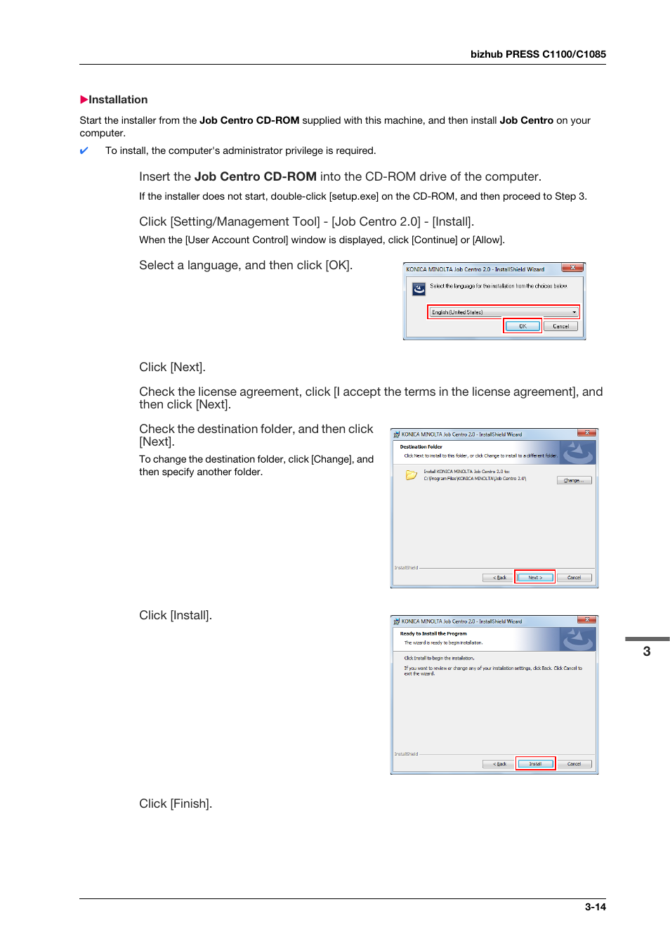 Installation, Installation -14 | Konica Minolta bizhub PRESS C1100 User Manual | Page 33 / 123