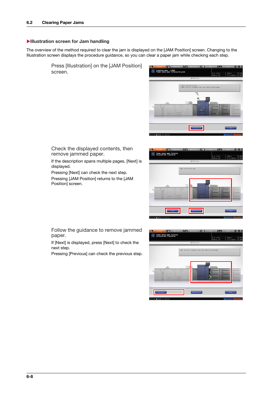 Illustration screen for jam handling, Illustration screen for jam handling -8 | Konica Minolta bizhub PRESS C1100 User Manual | Page 82 / 123