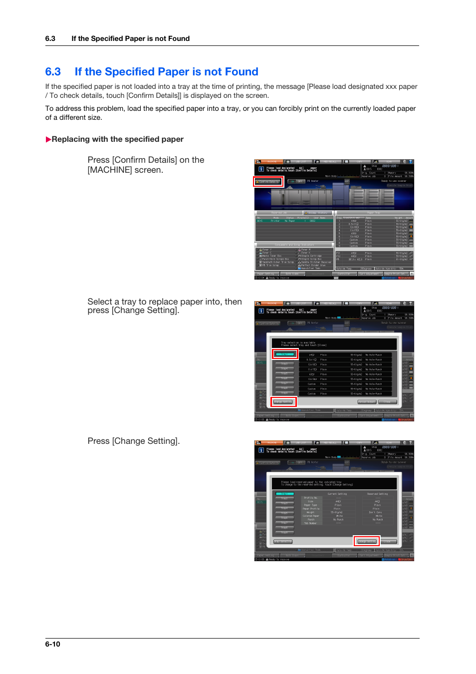 3 if the specified paper is not found, Replacing with the specified paper, If the specified paper is not found -10 | Replacing with the specified paper -10 | Konica Minolta bizhub PRESS C1100 User Manual | Page 84 / 123