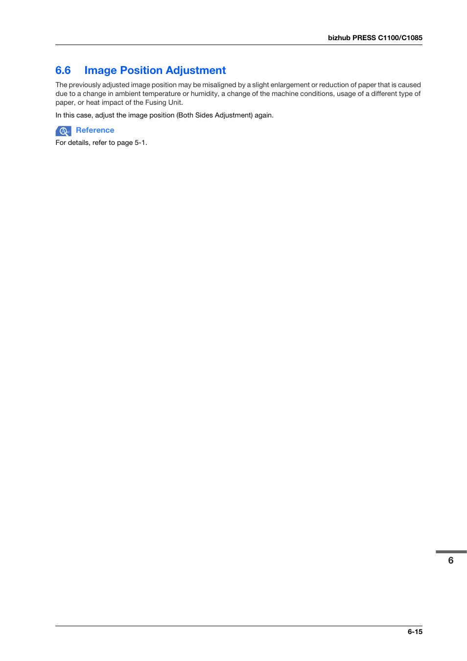 6 image position adjustment, Image position adjustment -15 | Konica Minolta bizhub PRESS C1100 User Manual | Page 89 / 123