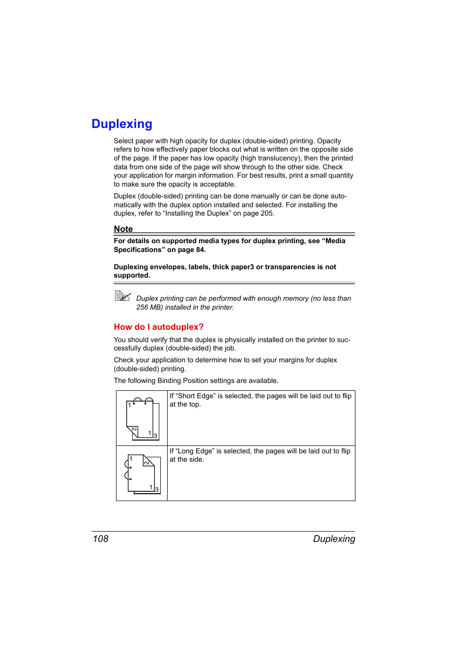 Duplexing, Duplexing 108 | Konica Minolta pagepro 5650 User Manual | Page 118 / 238