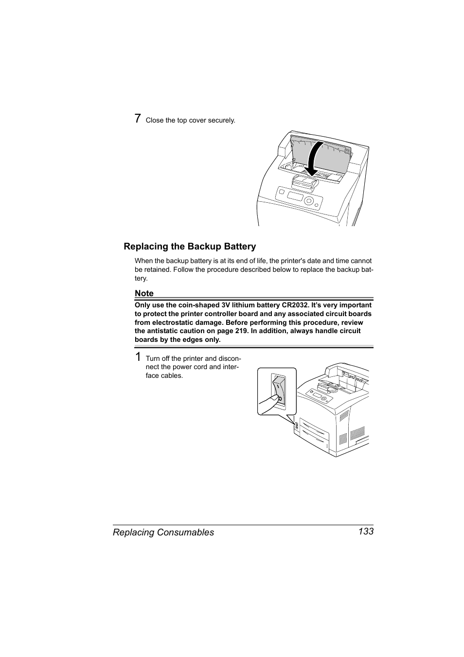 Replacing the backup battery, Replacing the backup battery 133 | Konica Minolta pagepro 5650 User Manual | Page 143 / 238