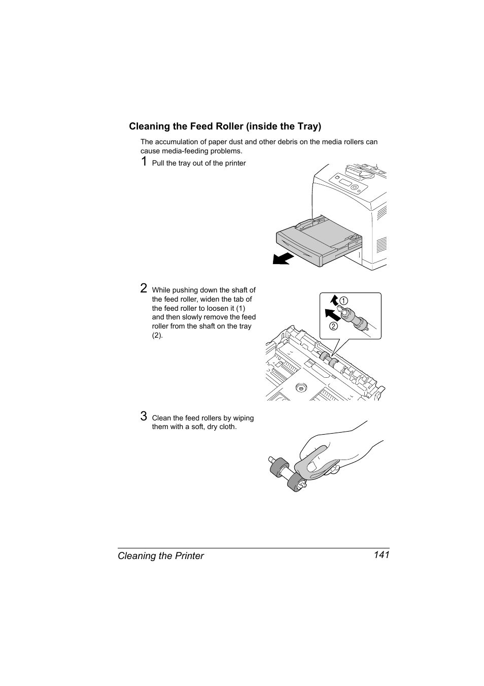 Cleaning the feed roller (inside the tray), Cleaning the feed roller (inside the tray) 141 | Konica Minolta pagepro 5650 User Manual | Page 151 / 238