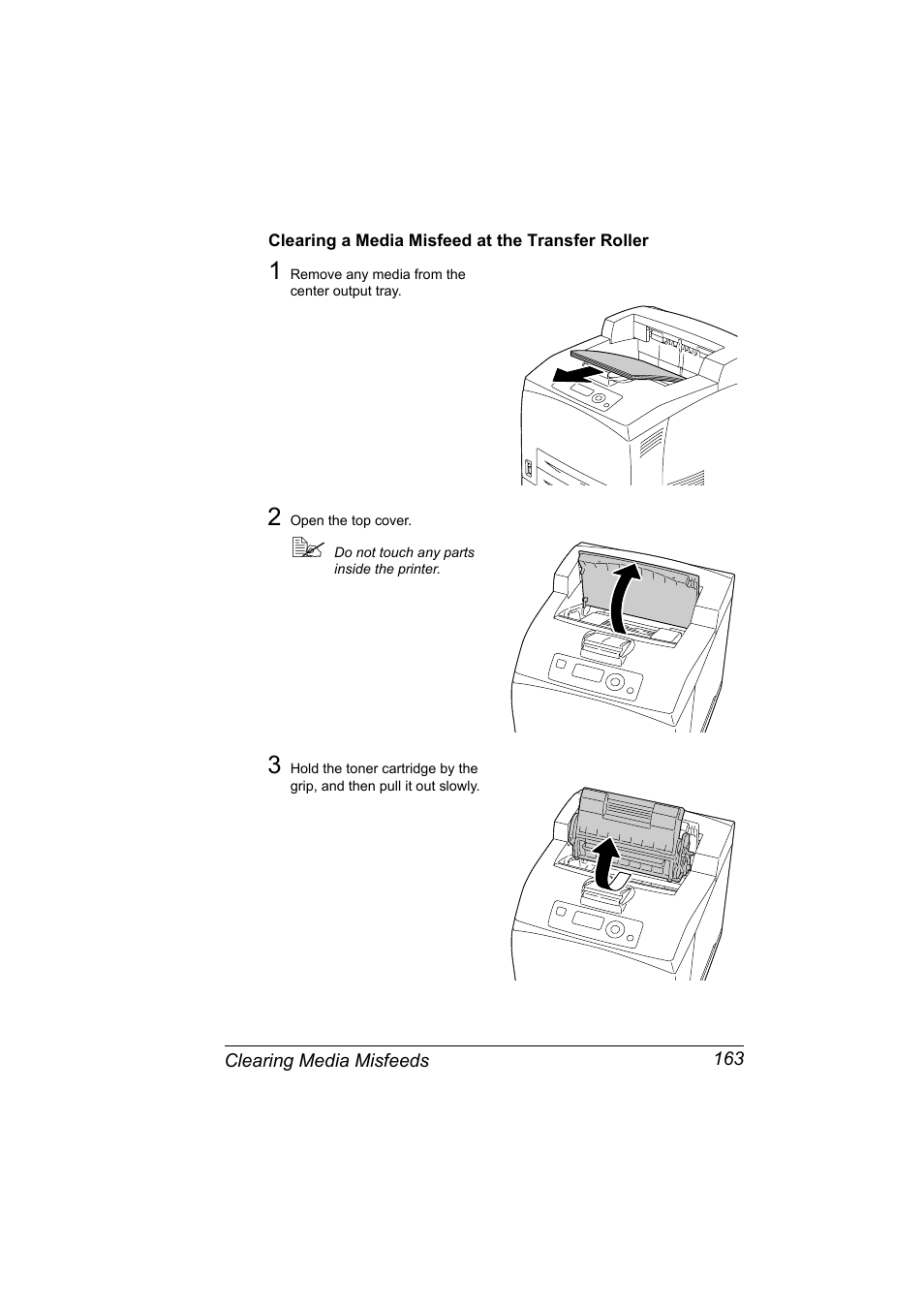 Clearing a media misfeed at the transfer roller | Konica Minolta pagepro 5650 User Manual | Page 173 / 238