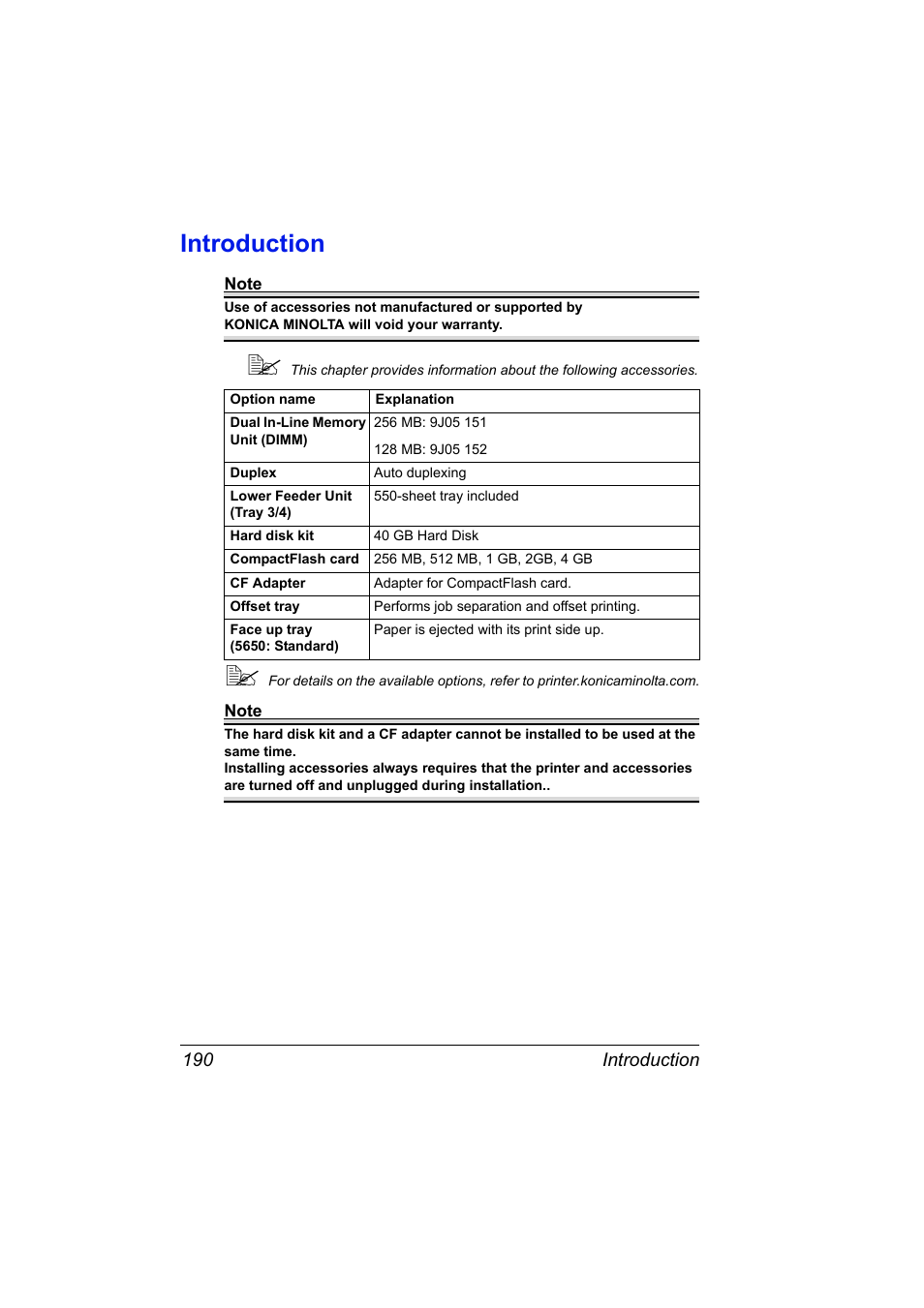 Introduction, Introduction 190 | Konica Minolta pagepro 5650 User Manual | Page 200 / 238