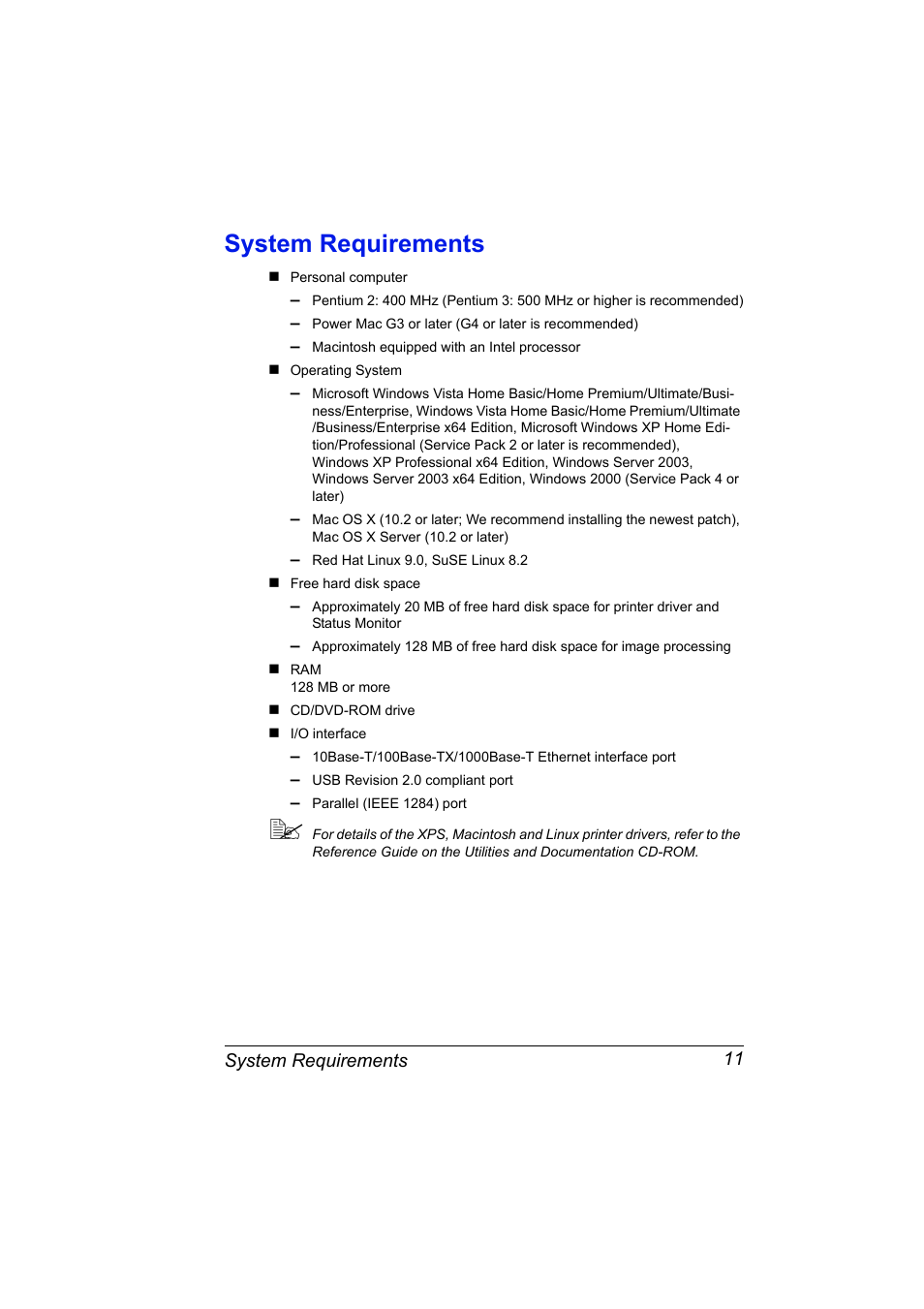 System requirements, System requirements 11 | Konica Minolta pagepro 5650 User Manual | Page 21 / 238