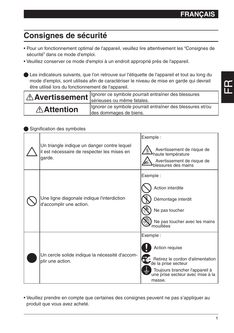 Consignes de sécurité, Avertissement, Attention | Français | Konica Minolta bizhub 25e User Manual | Page 11 / 28