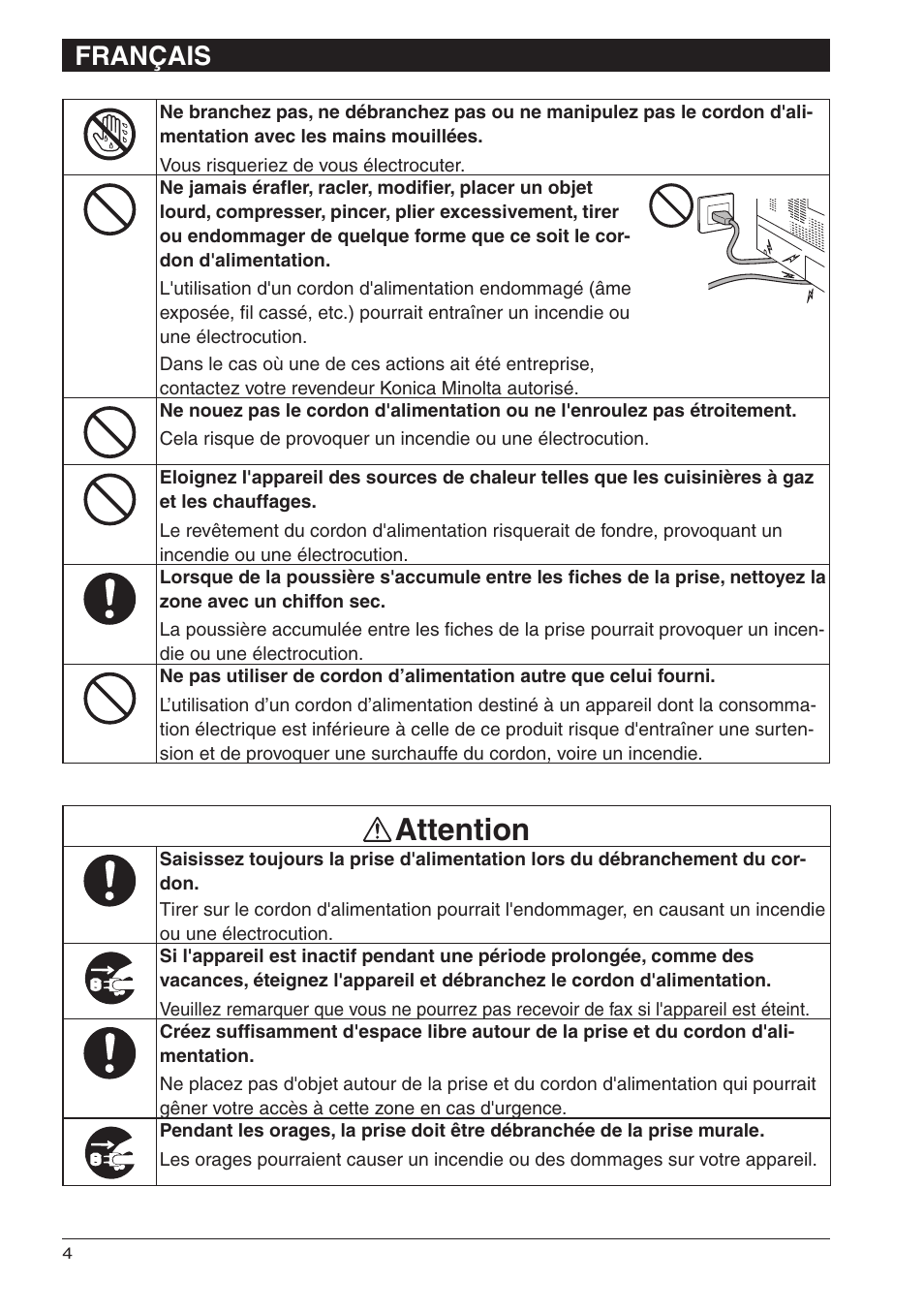 Attention, Français | Konica Minolta bizhub 25e User Manual | Page 14 / 28