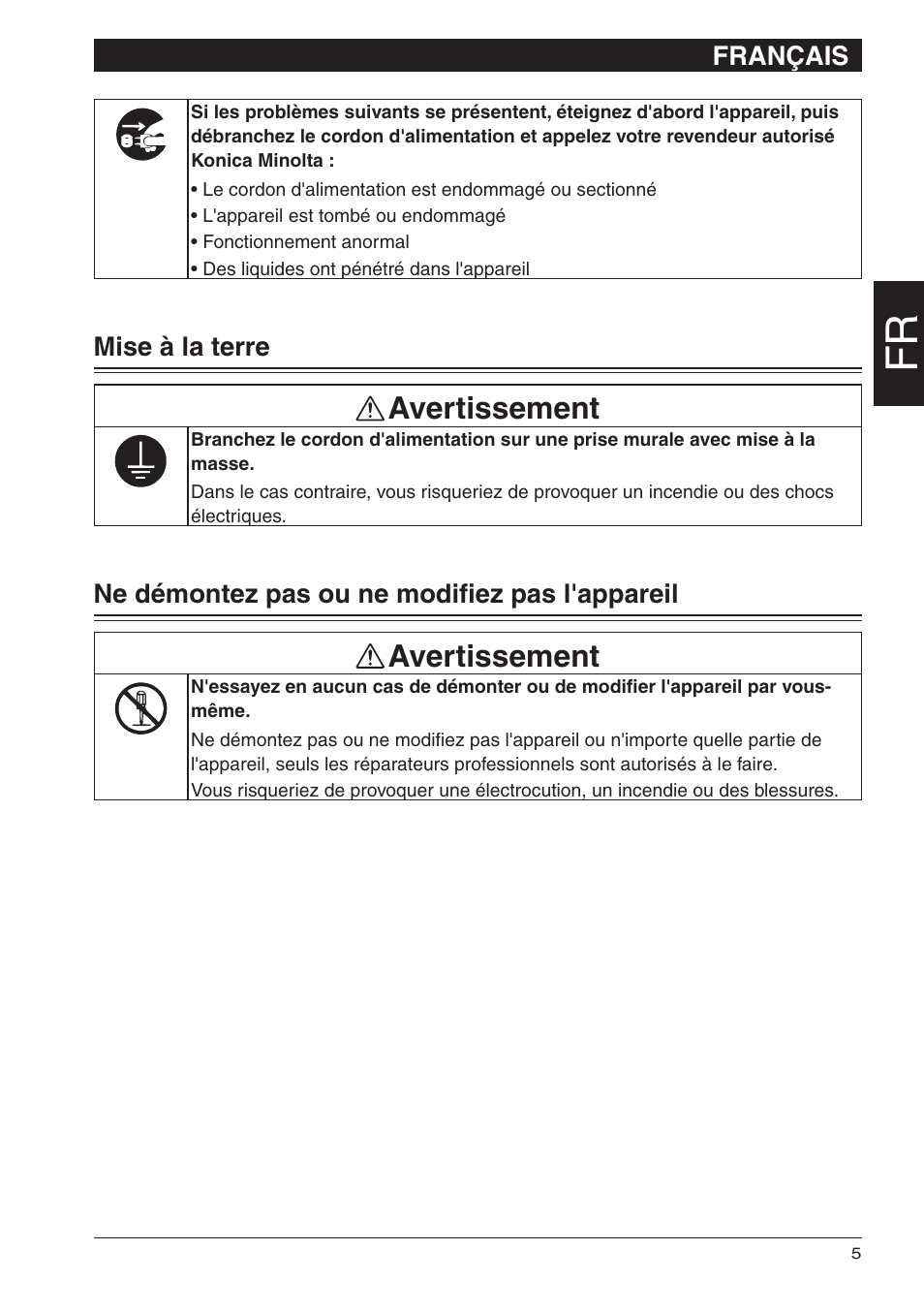 Avertissement | Konica Minolta bizhub 25e User Manual | Page 15 / 28