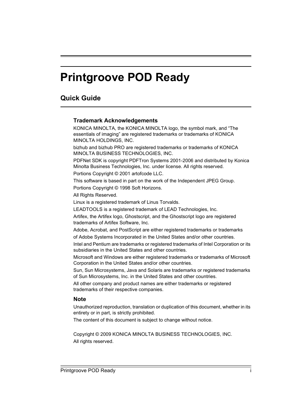 Printgroove pod ready | Konica Minolta Printgroove POD User Manual | Page 2 / 18