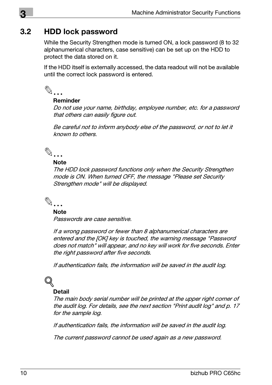 2 hdd lock password, Hdd lock password | Konica Minolta bizhub PRO C65hc User Manual | Page 18 / 32