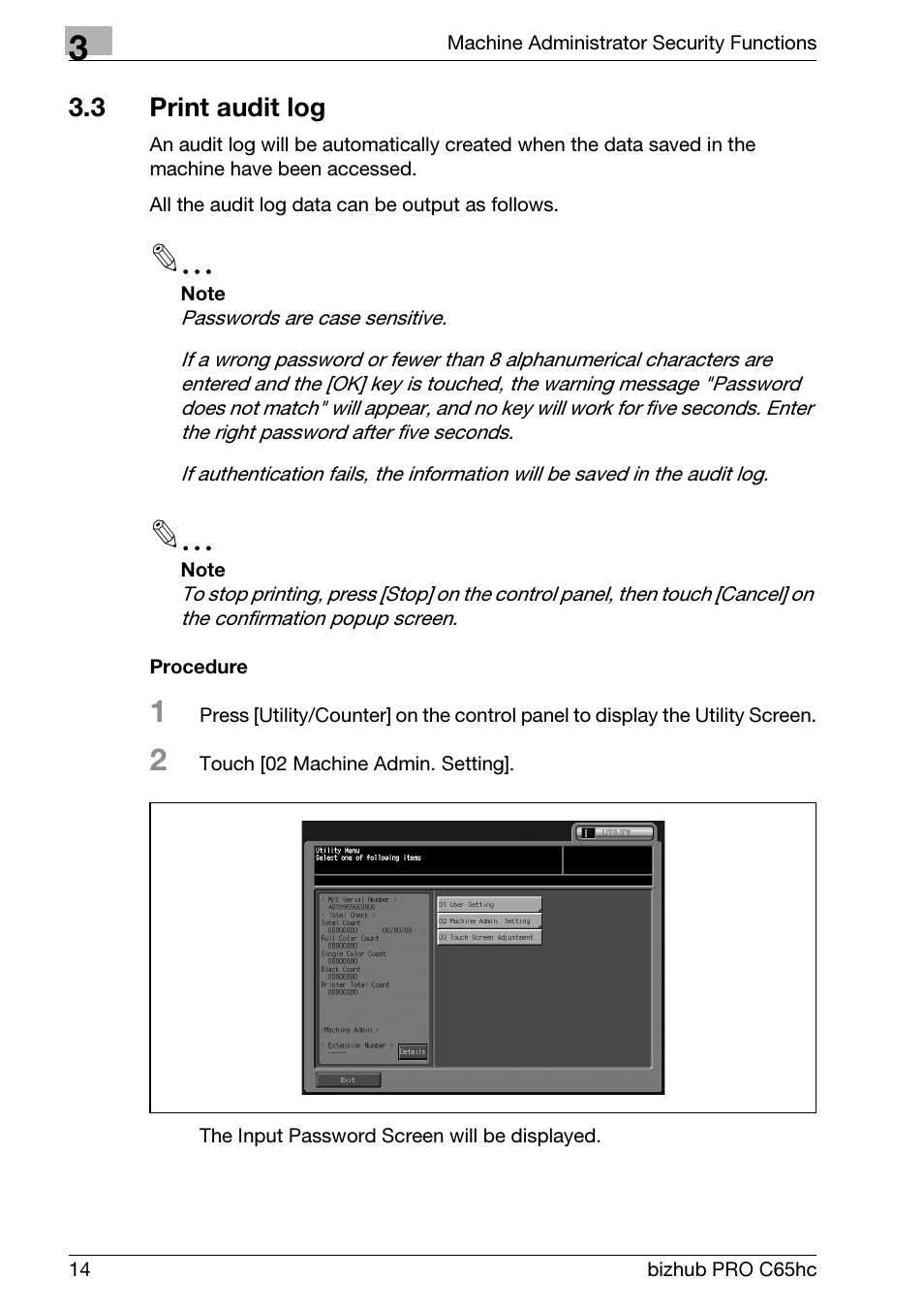 3 print audit log, Print audit log | Konica Minolta bizhub PRO C65hc User Manual | Page 22 / 32
