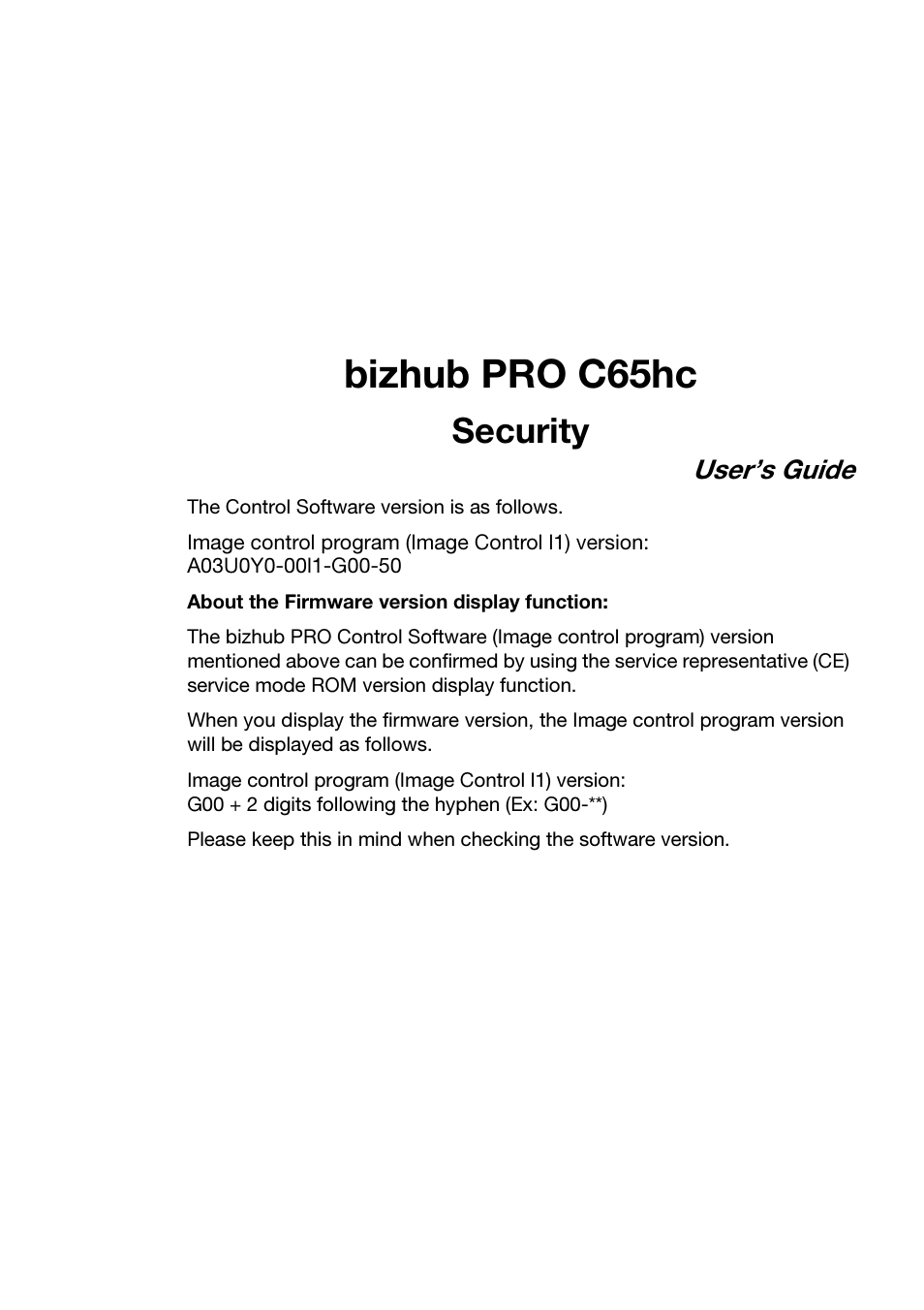 Bizhub pro c65hc, Security, User’s guide | Konica Minolta bizhub PRO C65hc User Manual | Page 3 / 32