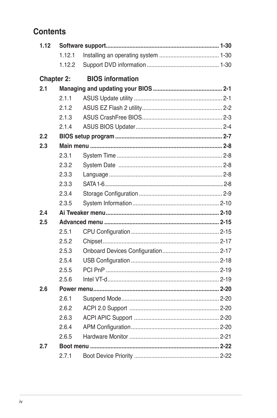 Asus Motherboard P7P55-M User Manual | Page 4 / 68