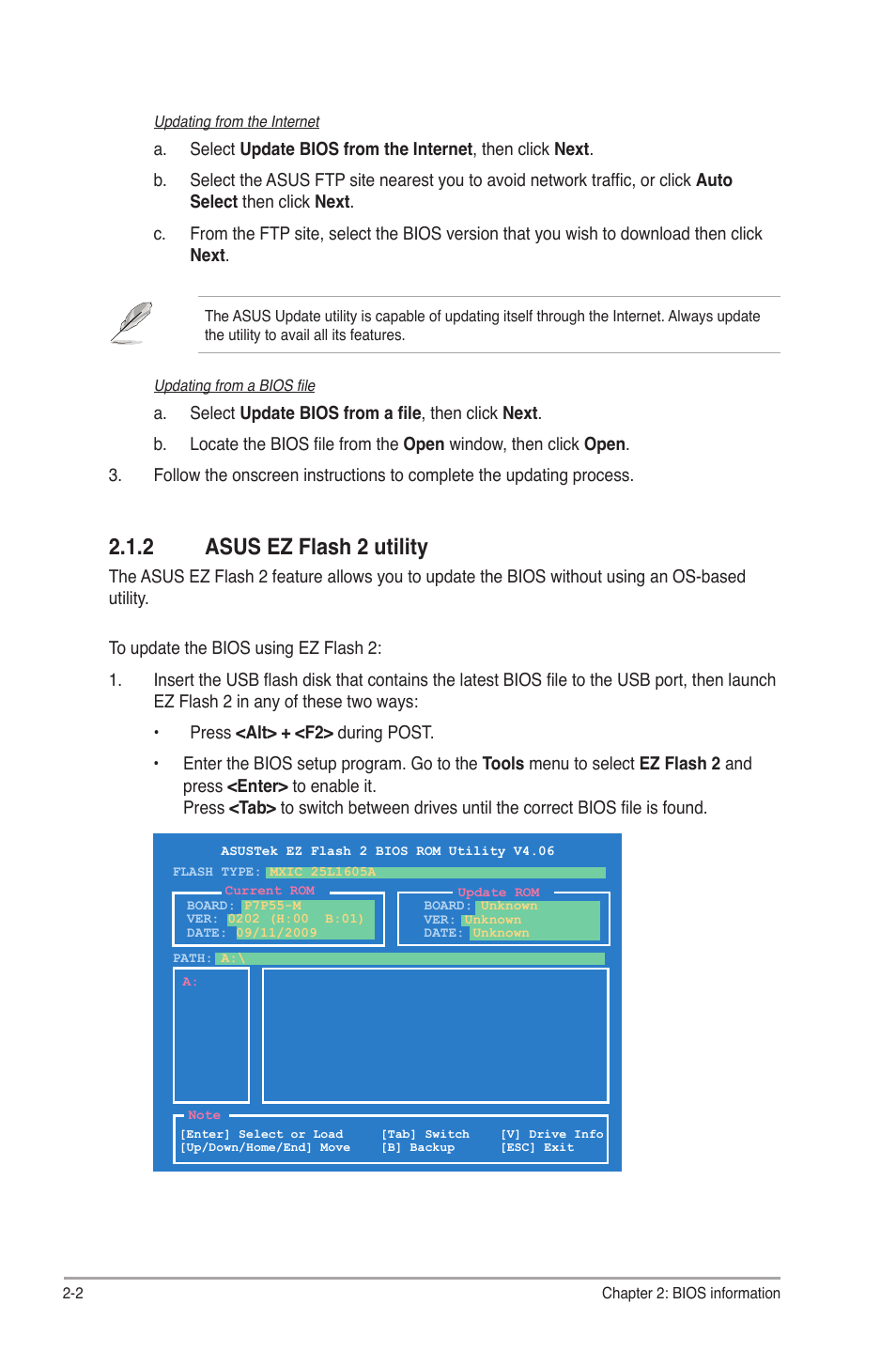 2 asus ez flash 2 utility, Asus ez flash 2 utility -2 | Asus Motherboard P7P55-M User Manual | Page 42 / 68