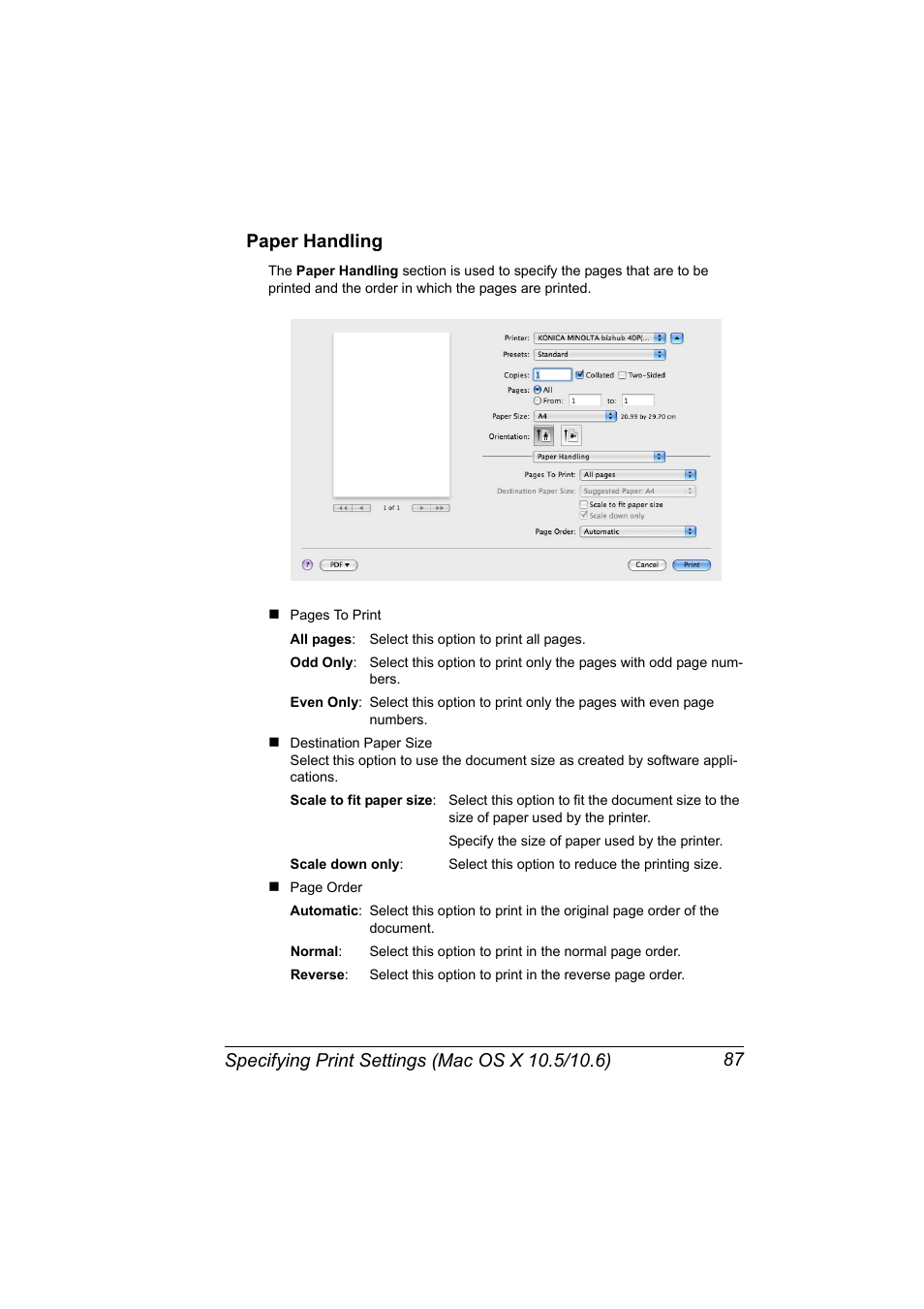 Paper handling, Paper handling 87 | Konica Minolta bizhub 40P User Manual | Page 105 / 392