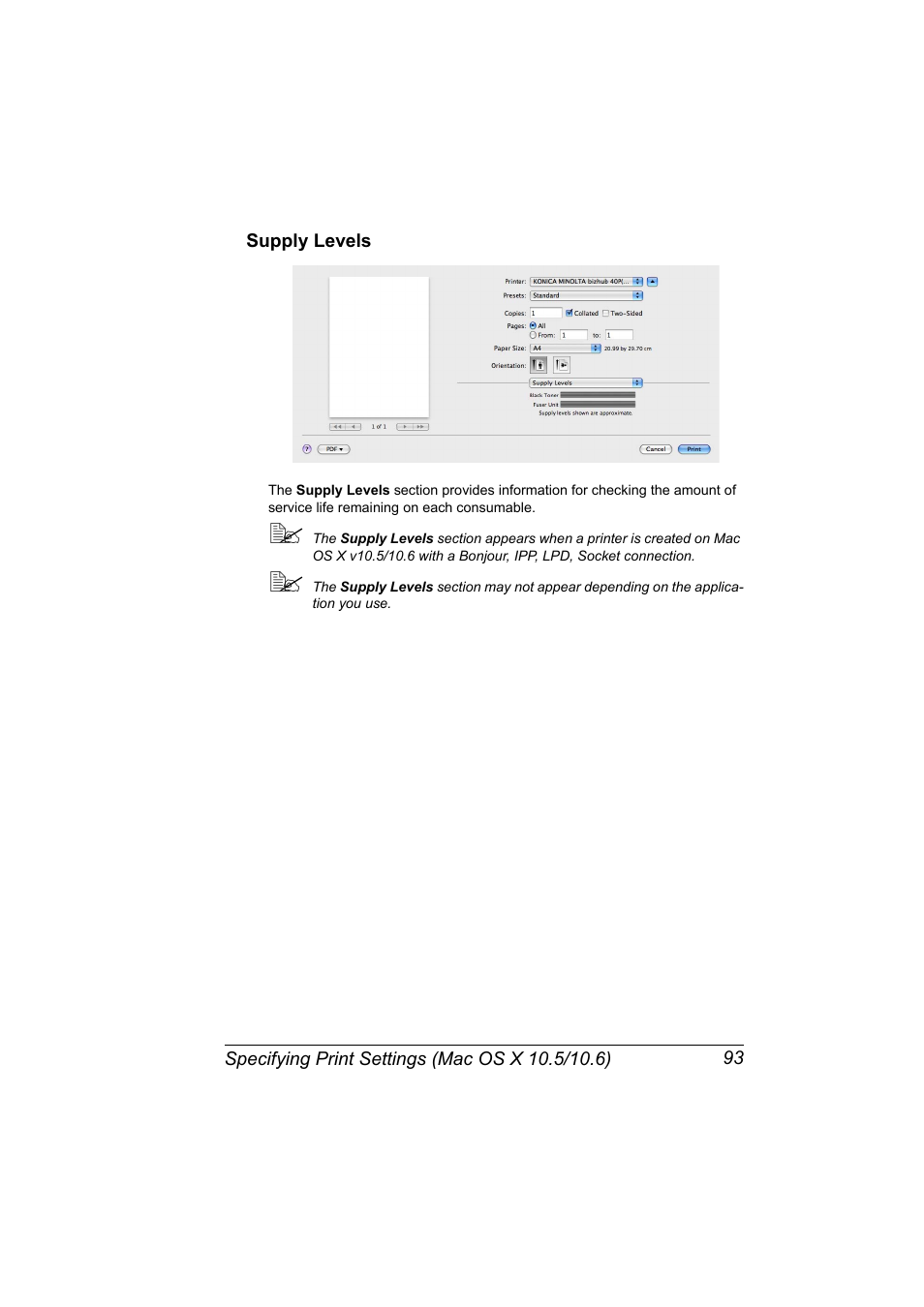 Supply levels, Supply levels 93 | Konica Minolta bizhub 40P User Manual | Page 111 / 392