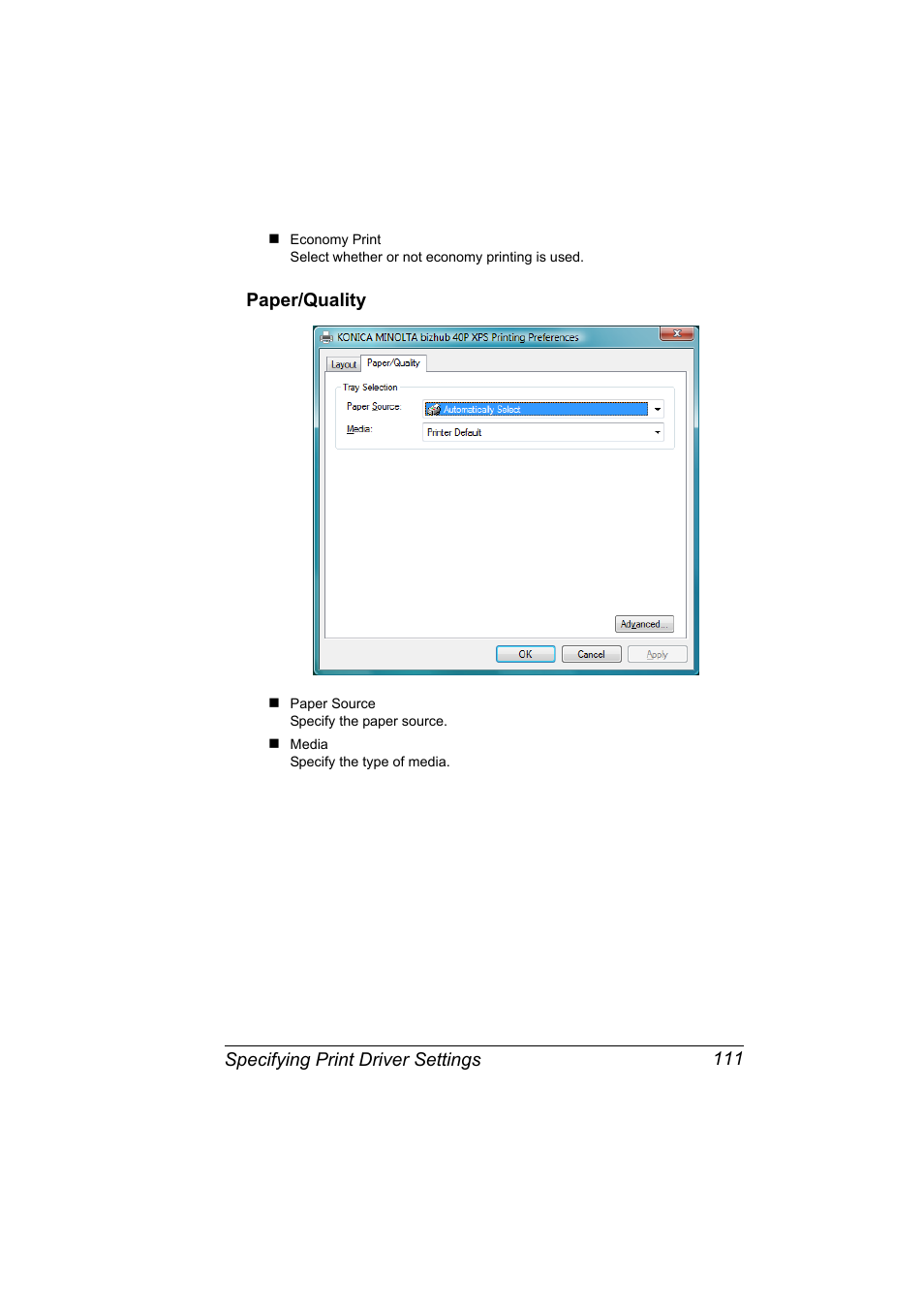Paper/quality, Paper/quality 111 | Konica Minolta bizhub 40P User Manual | Page 129 / 392