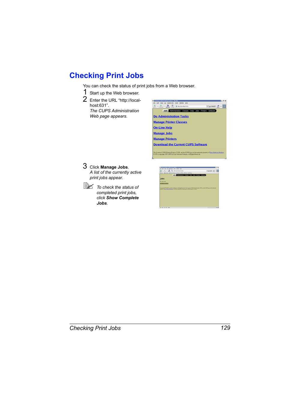 Checking print jobs, Checking print jobs 129 | Konica Minolta bizhub 40P User Manual | Page 147 / 392