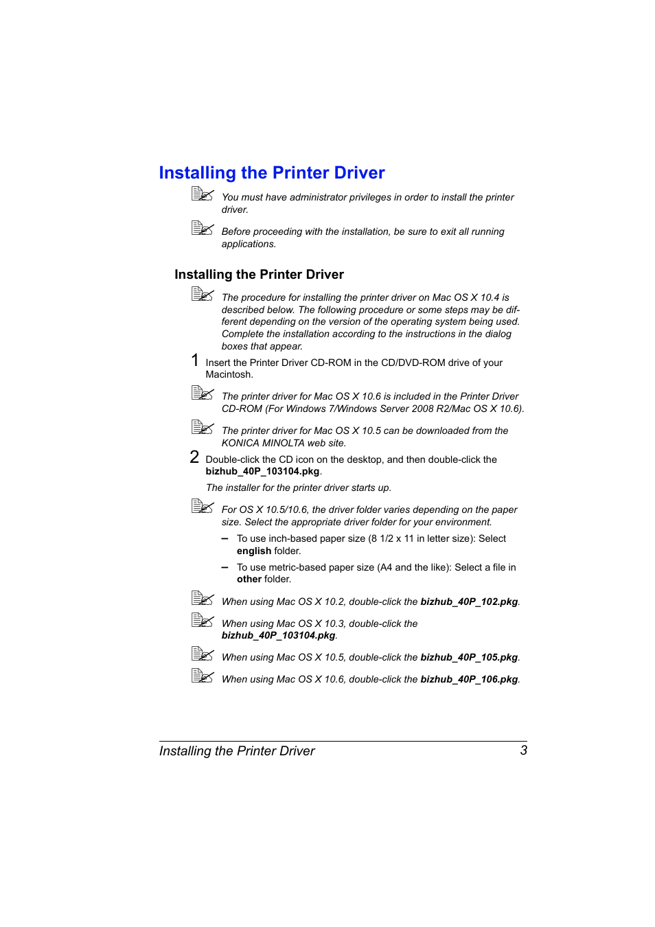 Installing the printer driver, Installing the printer driver 3 | Konica Minolta bizhub 40P User Manual | Page 21 / 392