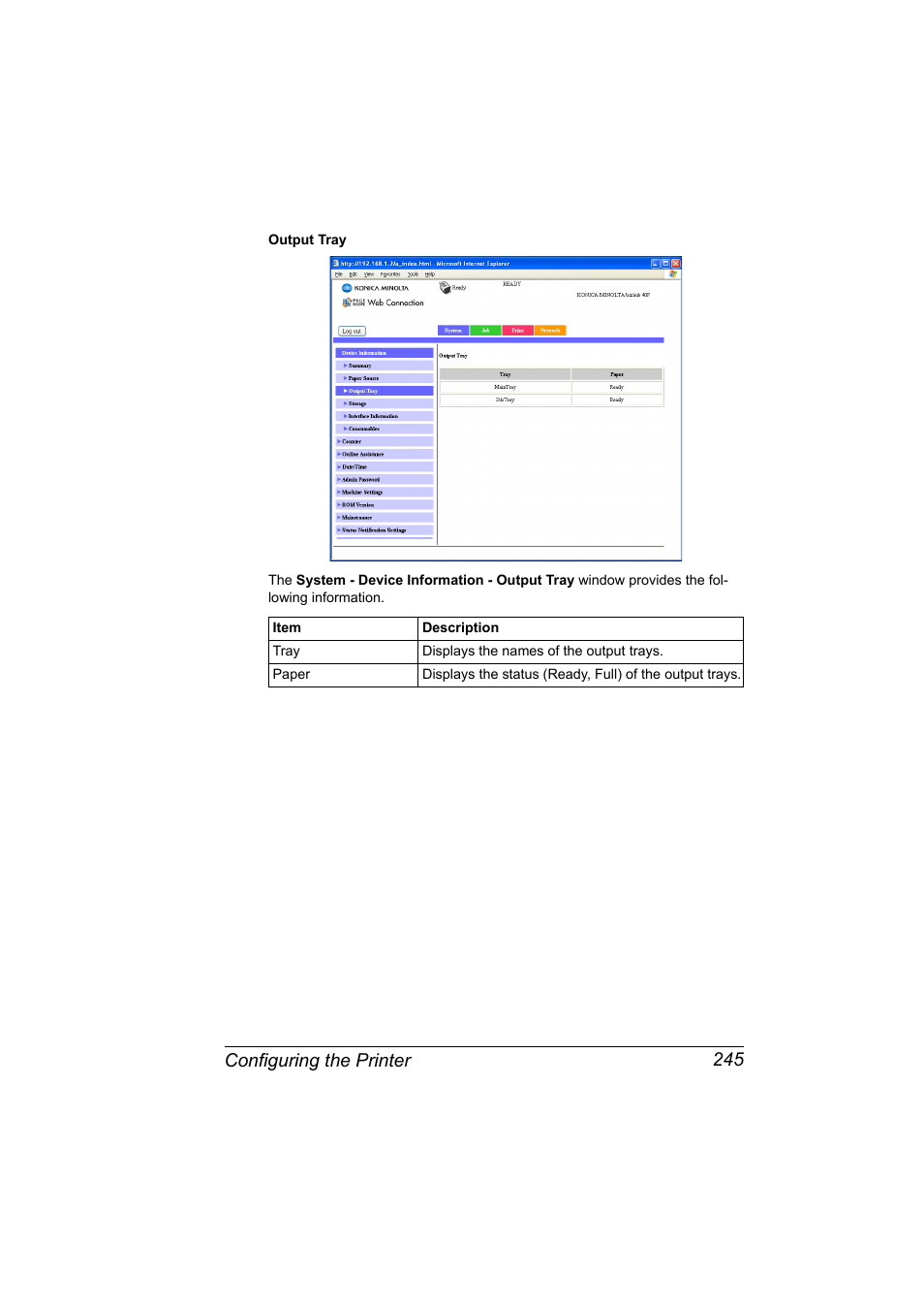 Configuring the printer 245 | Konica Minolta bizhub 40P User Manual | Page 263 / 392