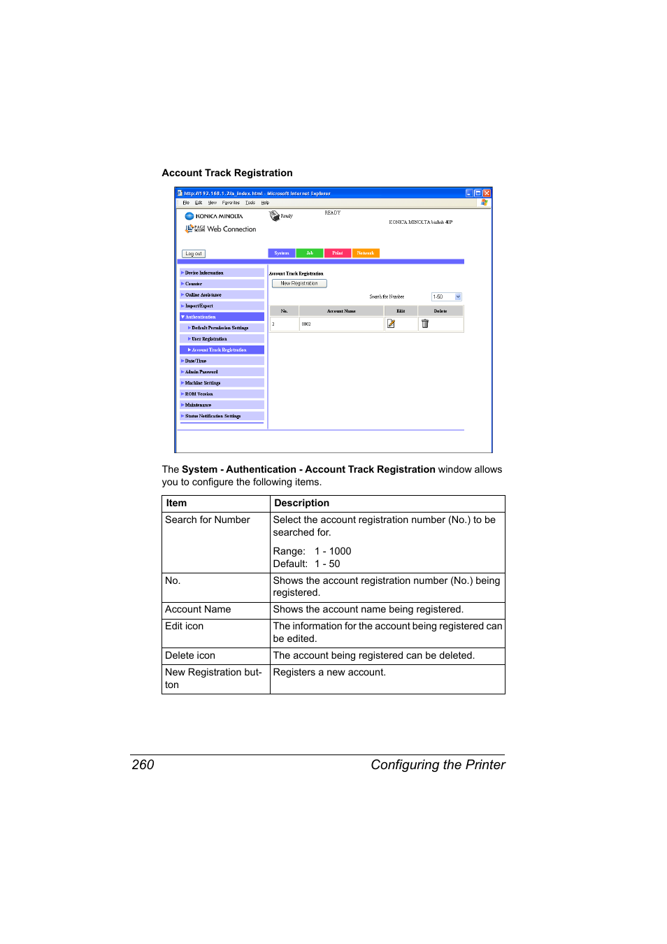 Configuring the printer 260 | Konica Minolta bizhub 40P User Manual | Page 278 / 392