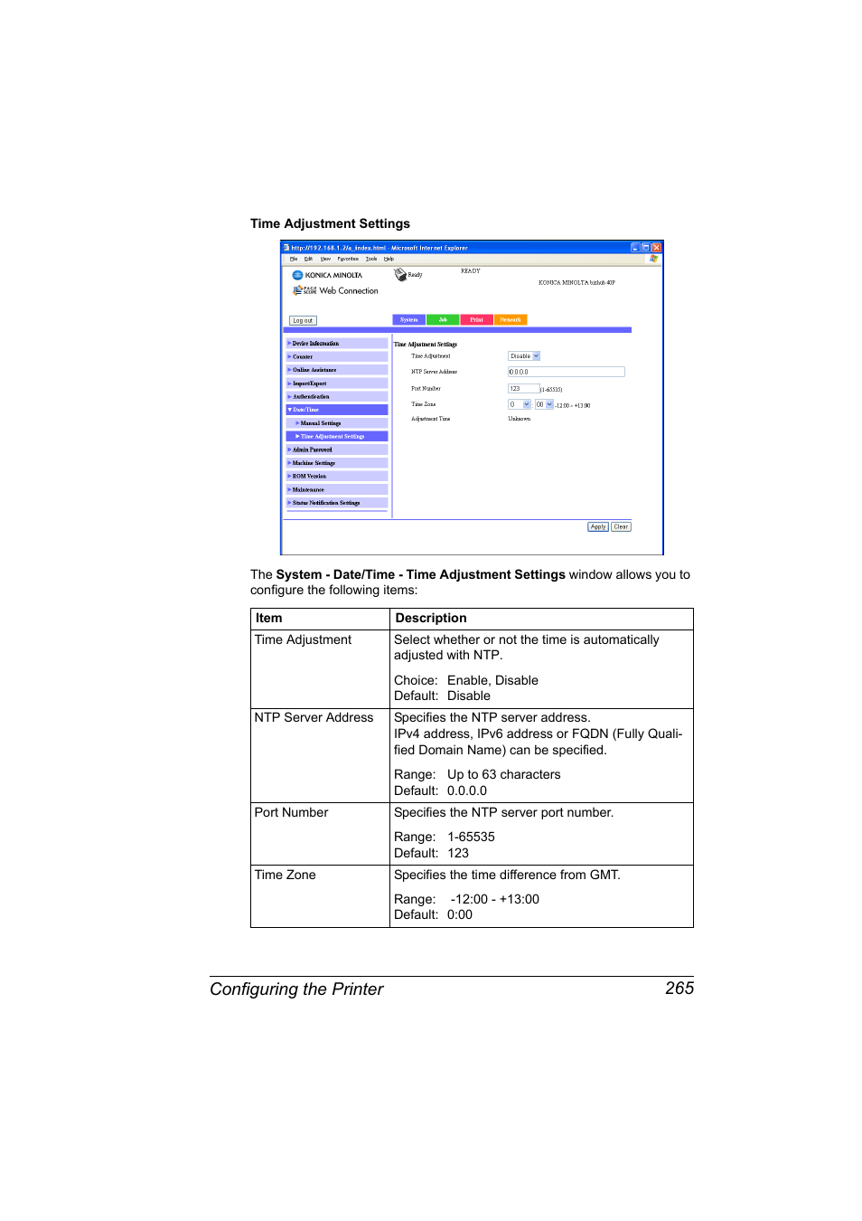 Configuring the printer 265 | Konica Minolta bizhub 40P User Manual | Page 283 / 392