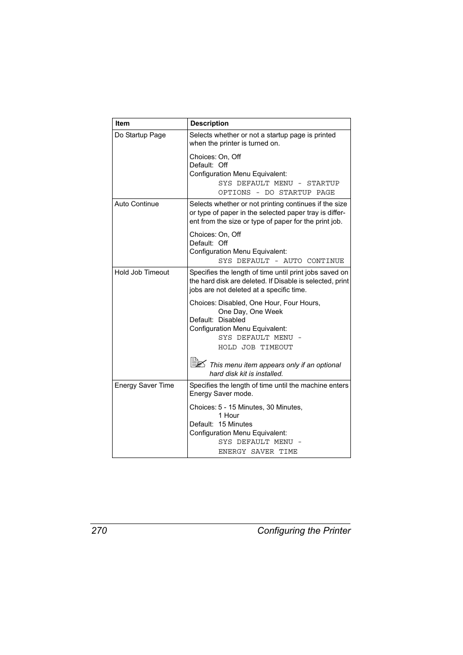 Configuring the printer 270 | Konica Minolta bizhub 40P User Manual | Page 288 / 392