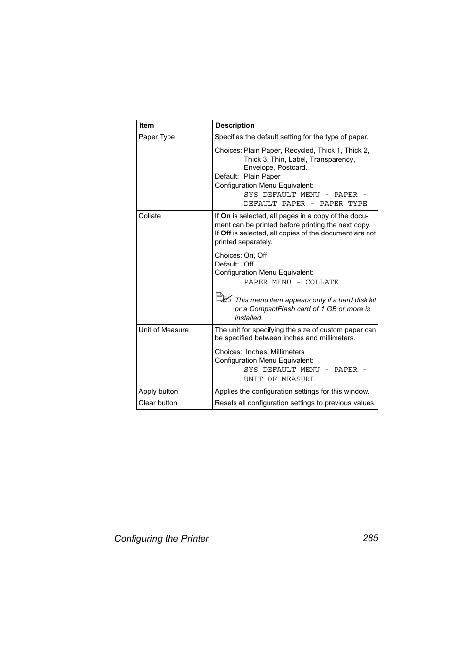 Configuring the printer 285 | Konica Minolta bizhub 40P User Manual | Page 303 / 392