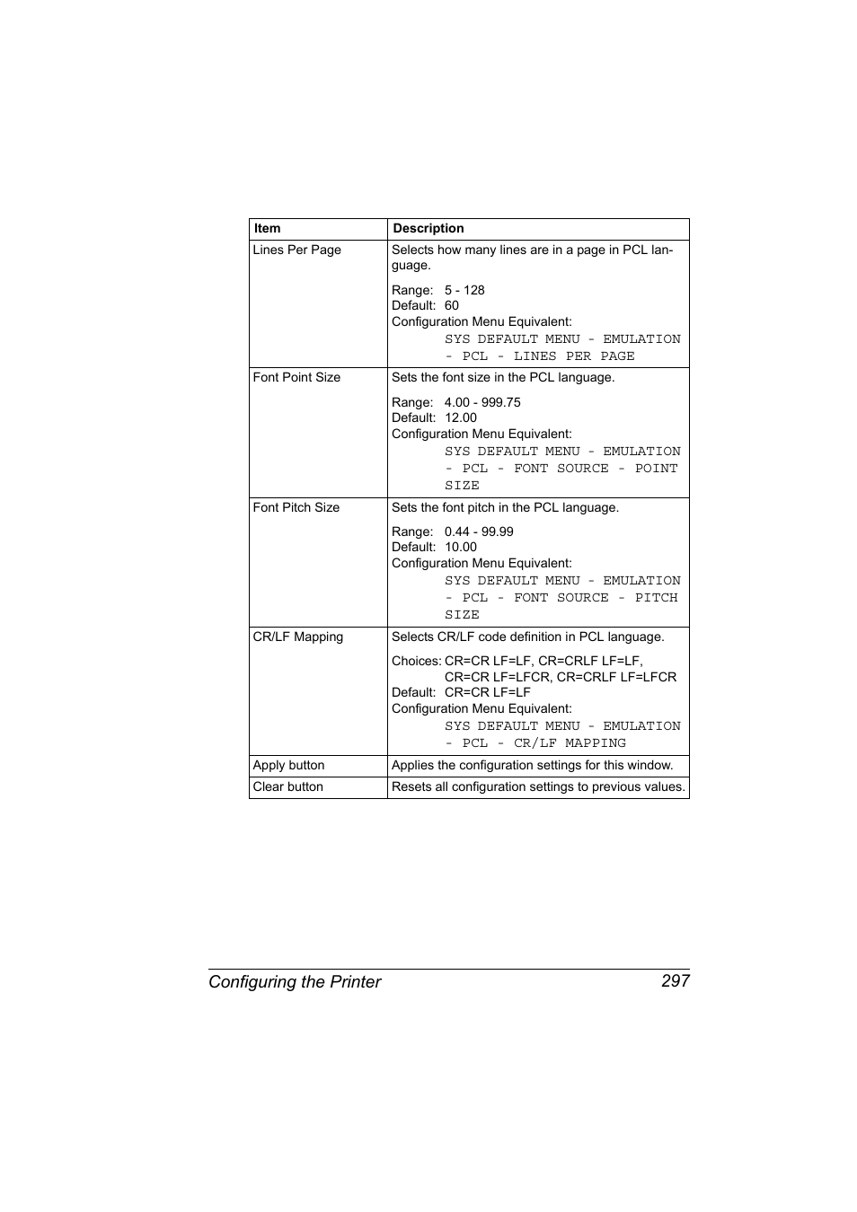 Configuring the printer 297 | Konica Minolta bizhub 40P User Manual | Page 315 / 392