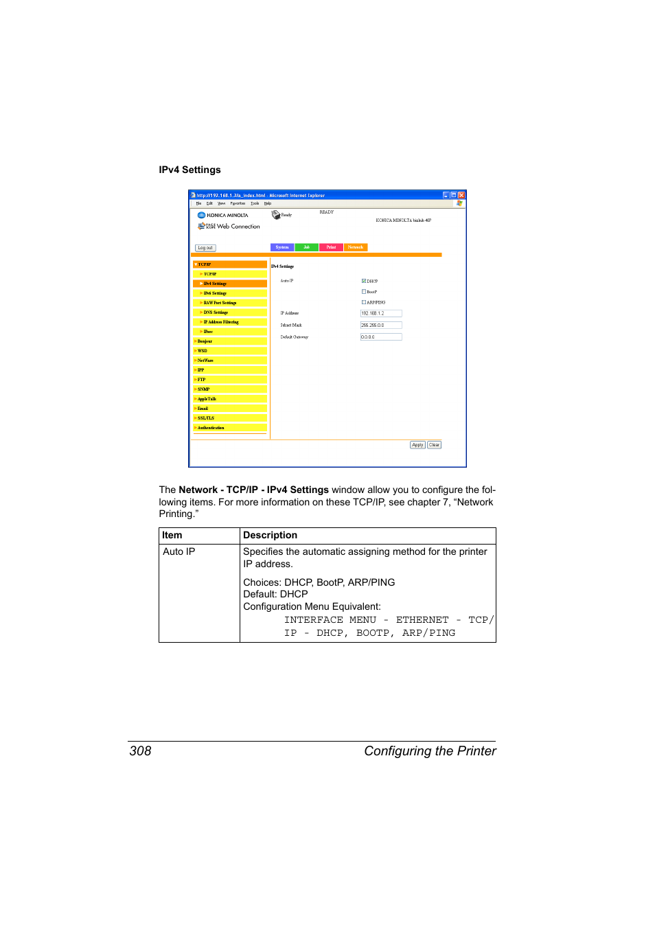 Configuring the printer 308 | Konica Minolta bizhub 40P User Manual | Page 326 / 392