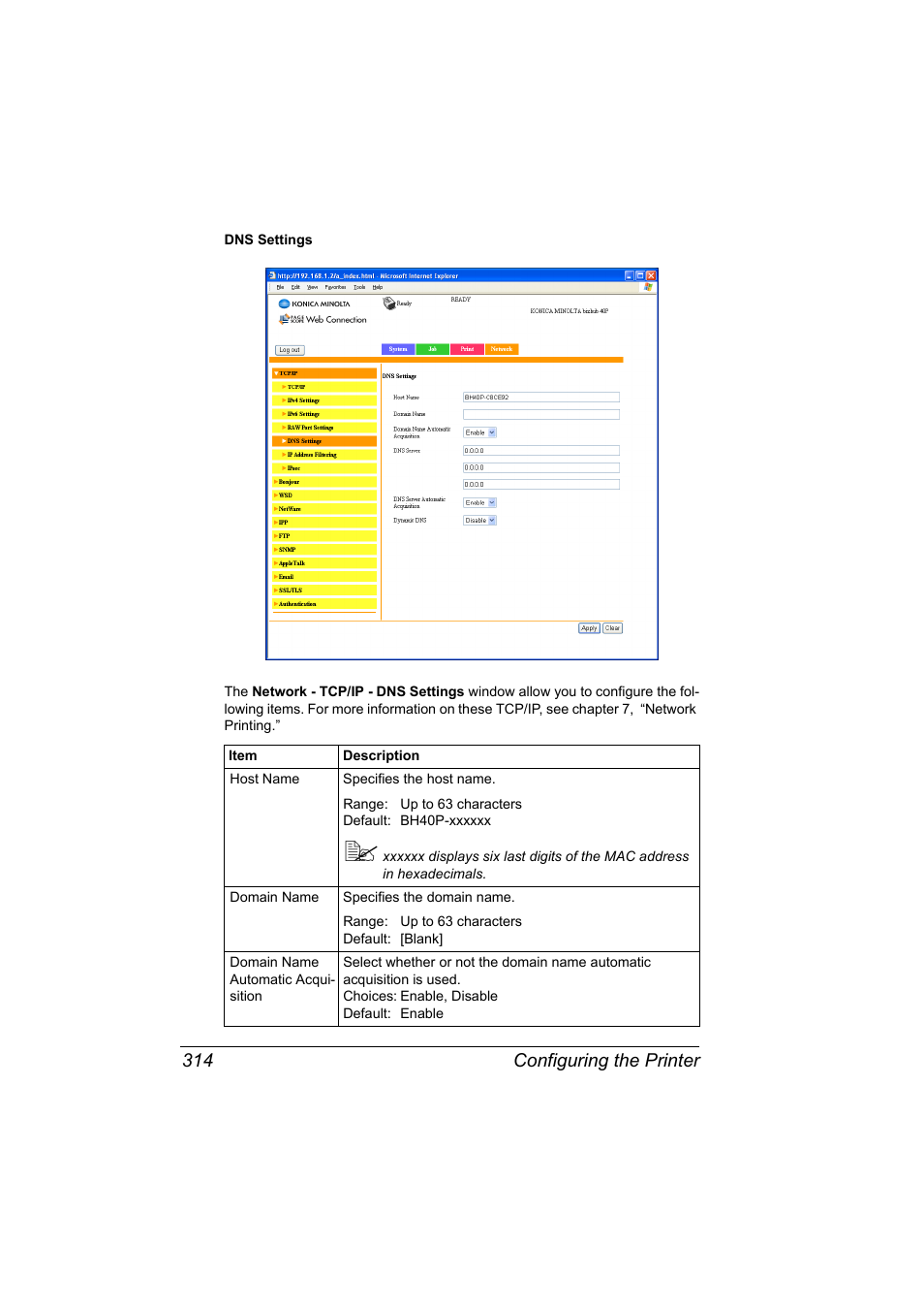 Configuring the printer 314 | Konica Minolta bizhub 40P User Manual | Page 332 / 392