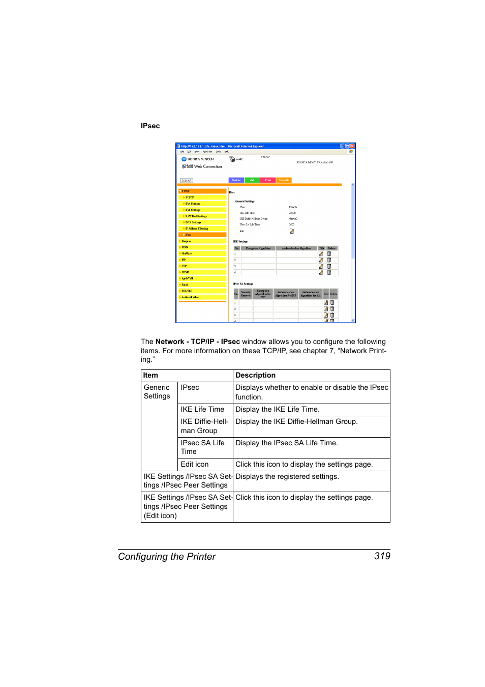 Configuring the printer 319 | Konica Minolta bizhub 40P User Manual | Page 337 / 392