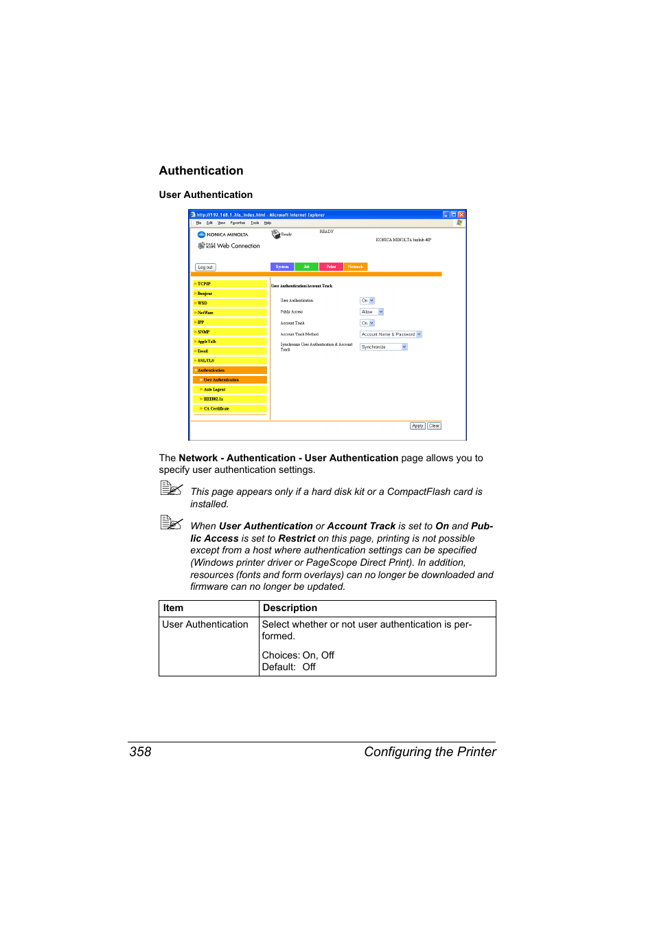 Authentication, Authentication 358 | Konica Minolta bizhub 40P User Manual | Page 376 / 392