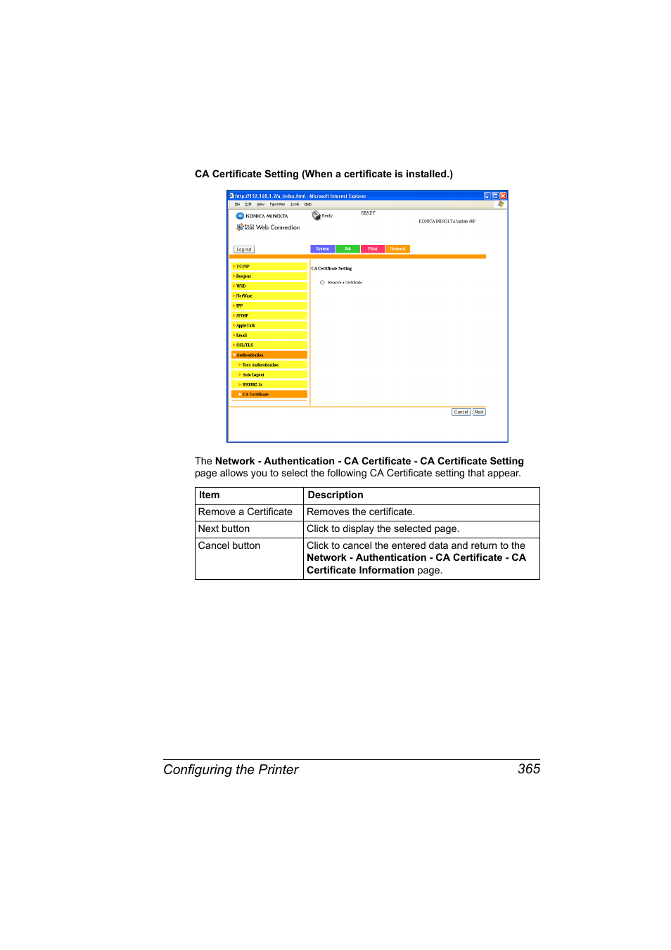 Configuring the printer 365 | Konica Minolta bizhub 40P User Manual | Page 383 / 392