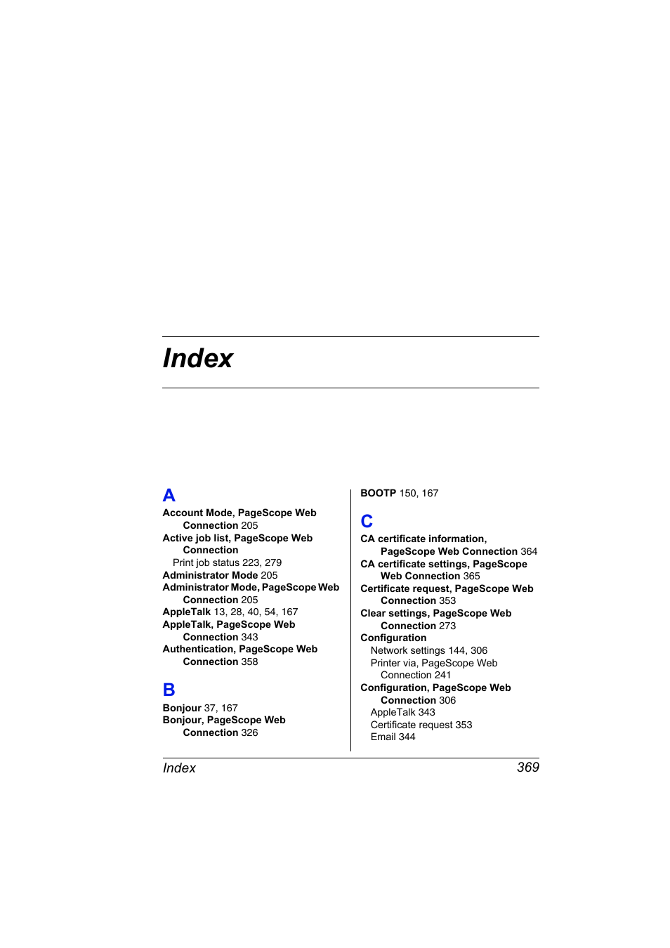 Index | Konica Minolta bizhub 40P User Manual | Page 387 / 392