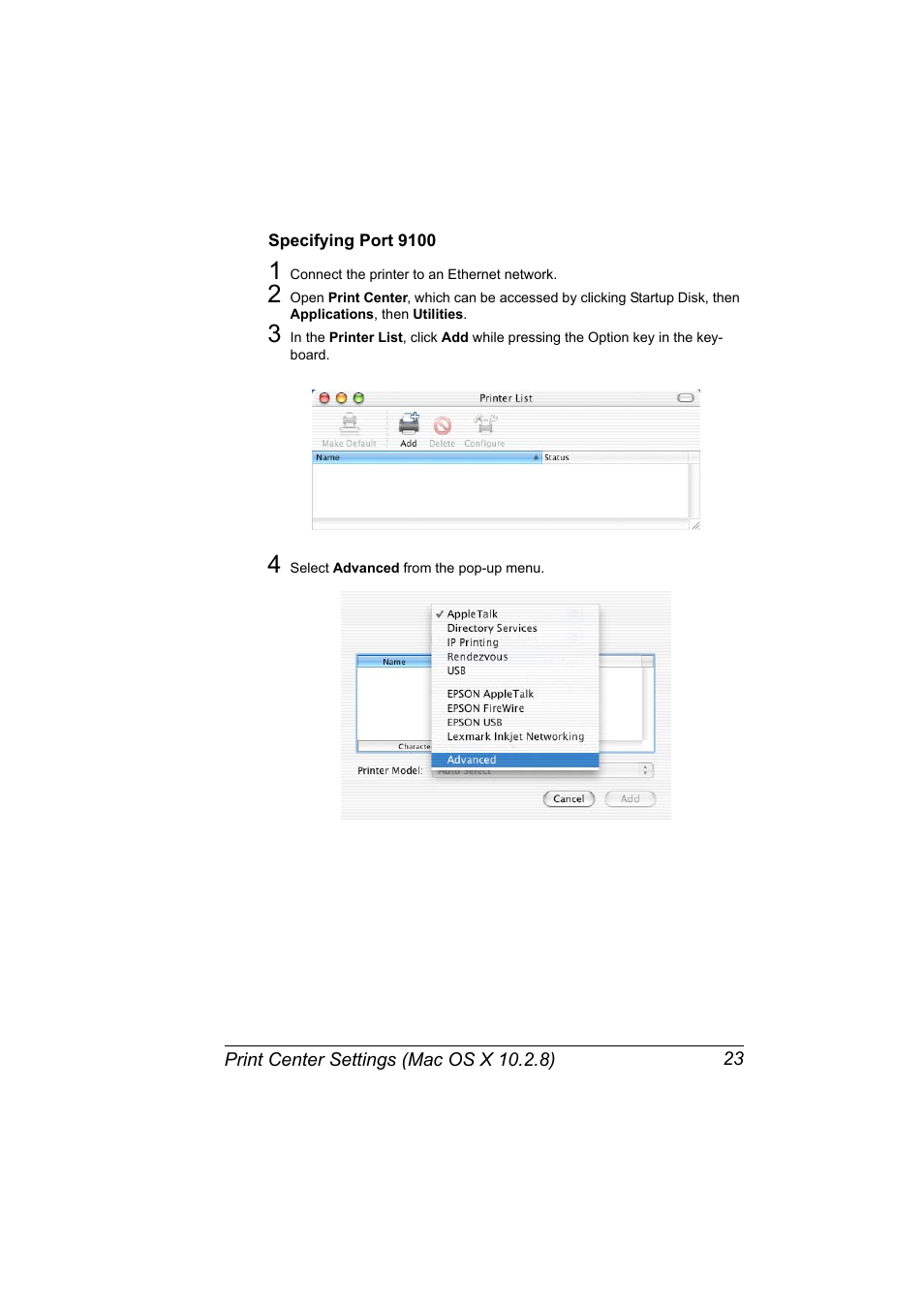 Specifying port 9100, Specifying port 9100 23 | Konica Minolta bizhub 40P User Manual | Page 41 / 392