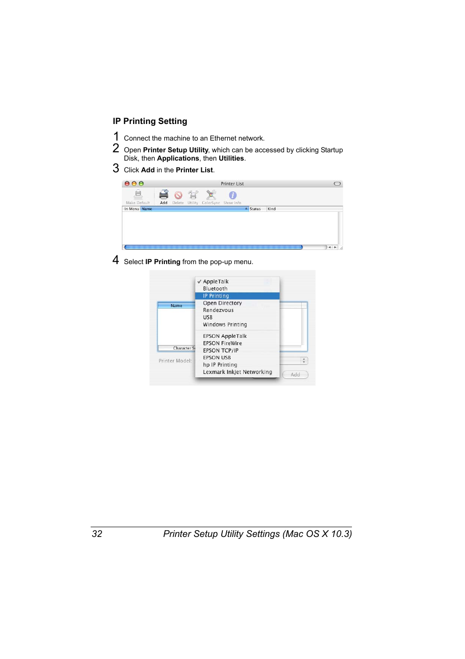 Ip printing setting, Ip printing setting 32 | Konica Minolta bizhub 40P User Manual | Page 50 / 392