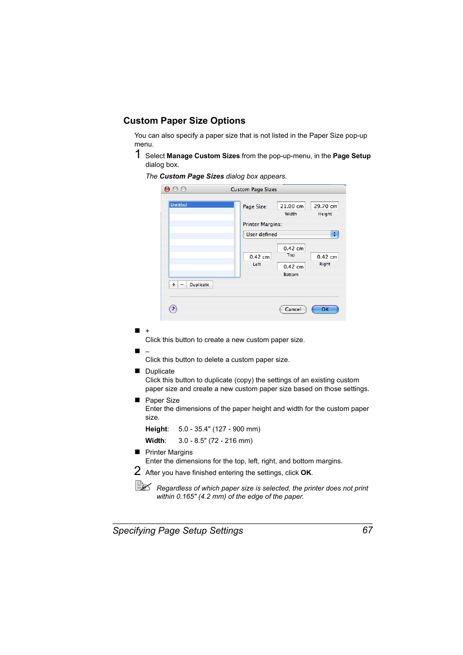 Custom paper size options, Custom paper size options 67 | Konica Minolta bizhub 40P User Manual | Page 85 / 392