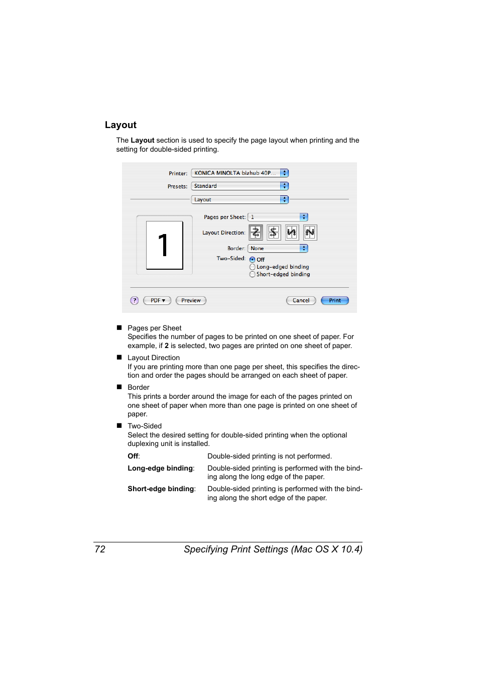 Layout, Layout 72 | Konica Minolta bizhub 40P User Manual | Page 90 / 392