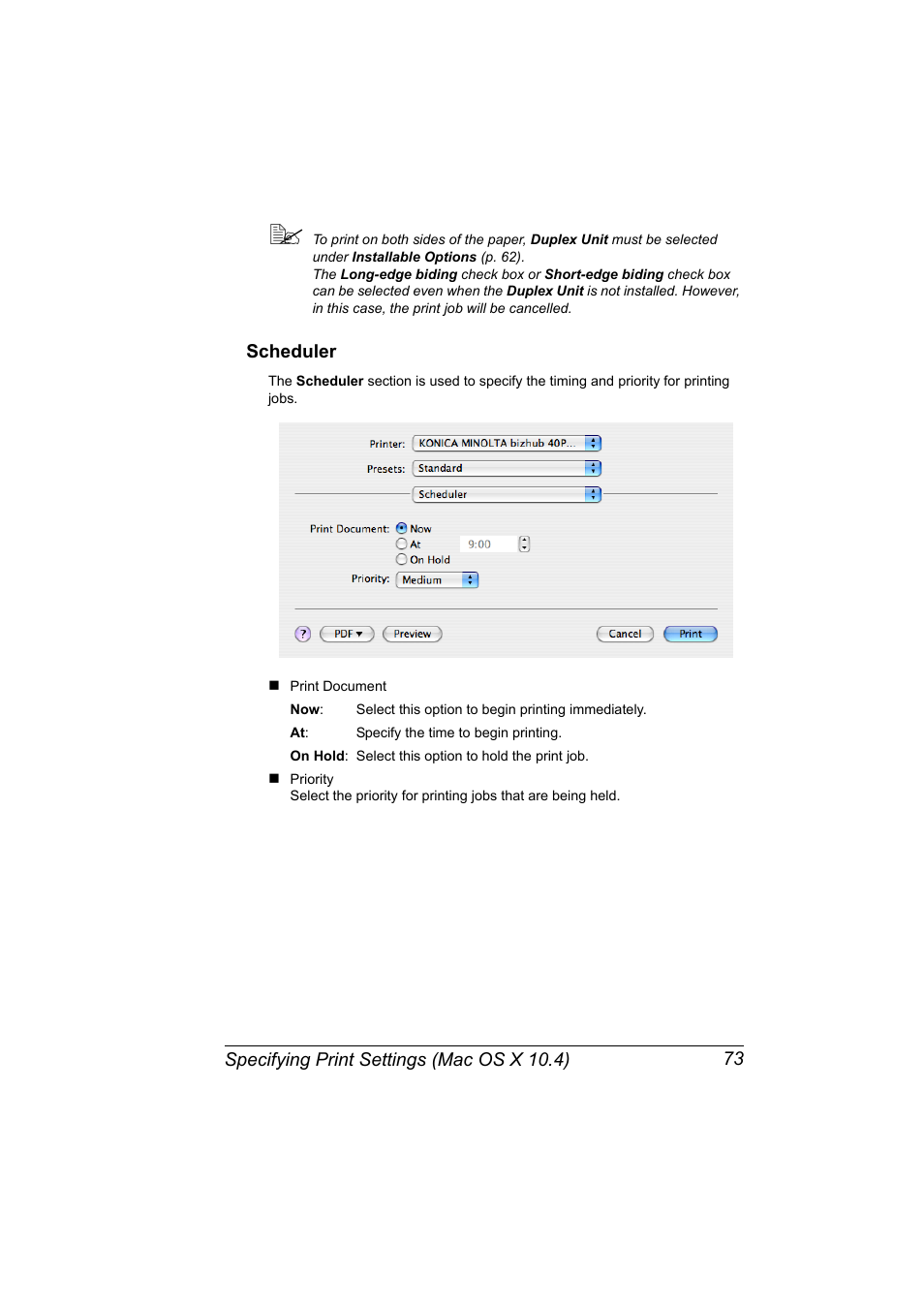 Scheduler, Scheduler 73 | Konica Minolta bizhub 40P User Manual | Page 91 / 392