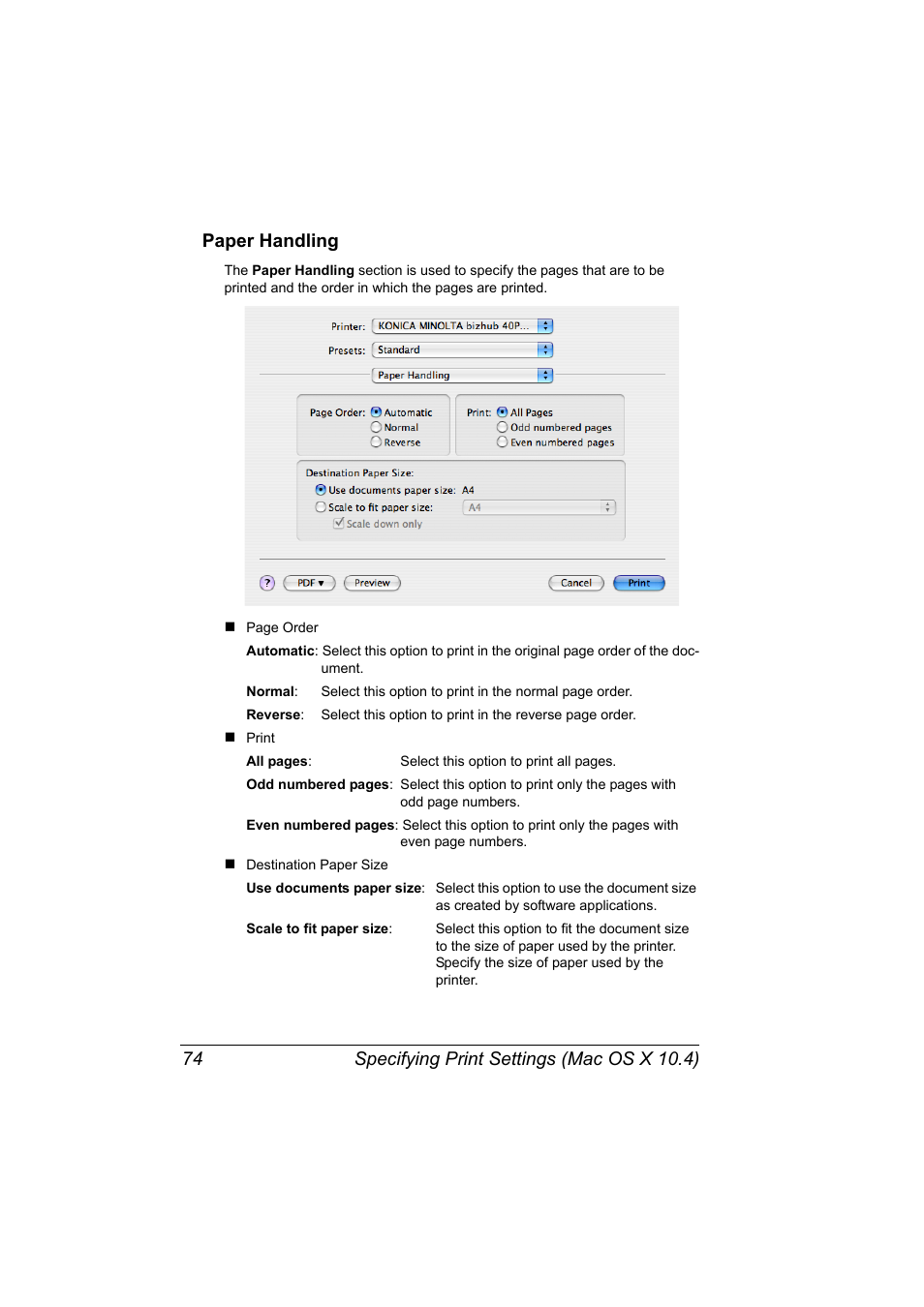 Paper handling, Paper handling 74 | Konica Minolta bizhub 40P User Manual | Page 92 / 392