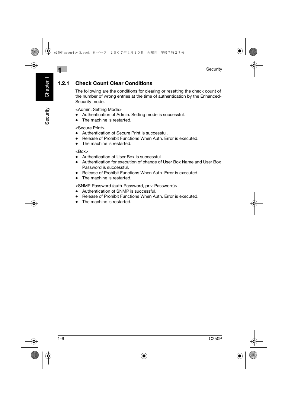 1 check count clear conditions, Check count clear conditions -6 | Konica Minolta bizhub C250P User Manual | Page 11 / 108