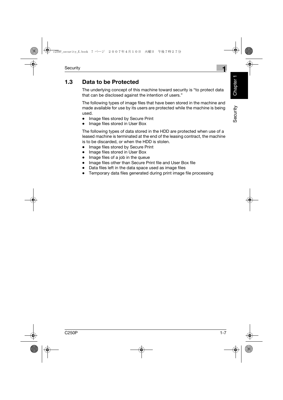 3 data to be protected, Data to be protected -7 | Konica Minolta bizhub C250P User Manual | Page 12 / 108