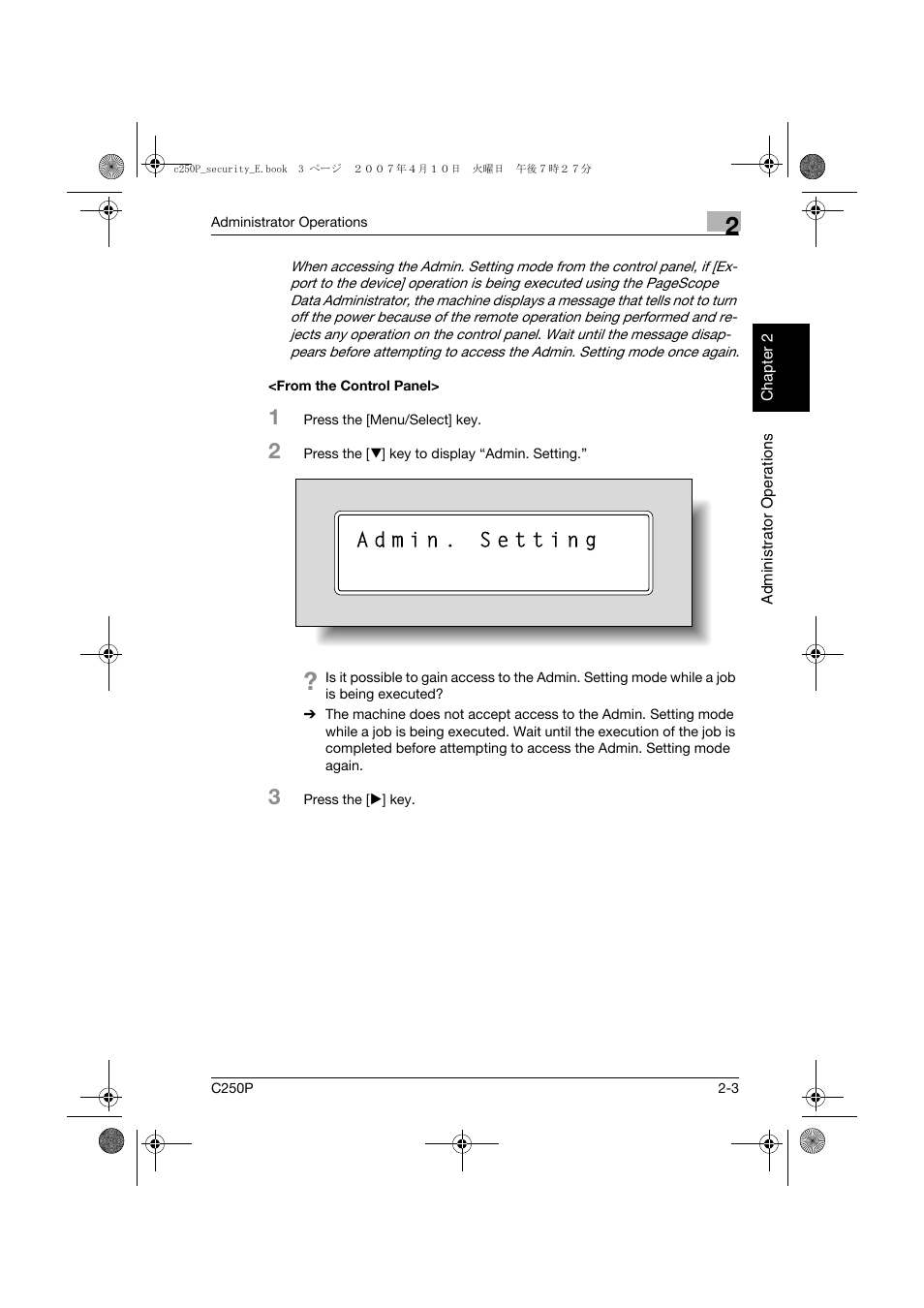 From the control panel, From the control panel> -3 | Konica Minolta bizhub C250P User Manual | Page 20 / 108