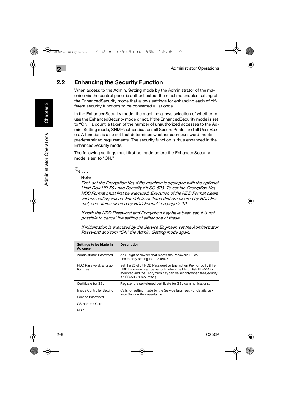 2 enhancing the security function, Enhancing the security function -8 | Konica Minolta bizhub C250P User Manual | Page 25 / 108