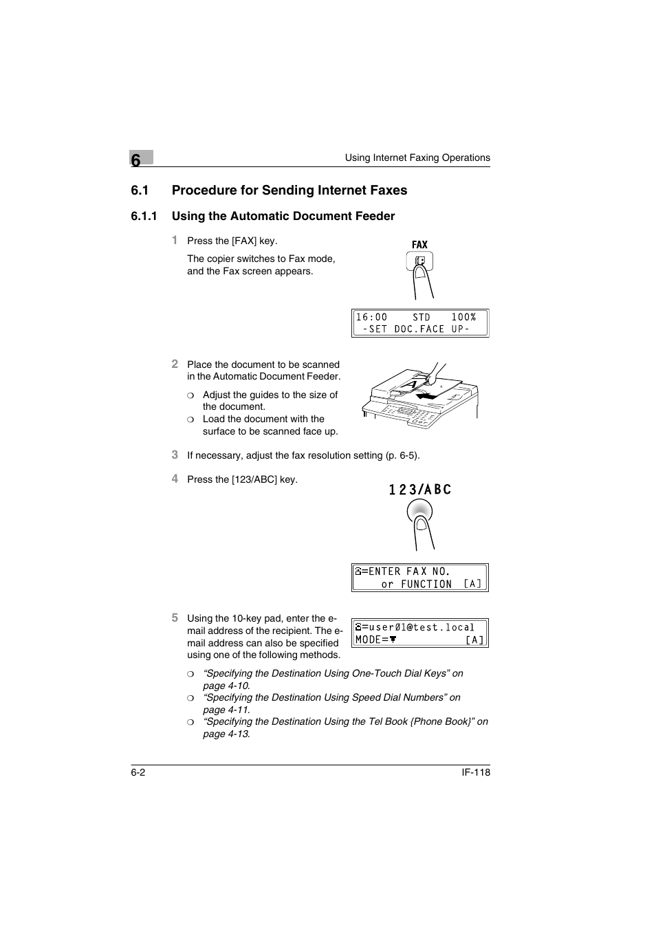 1 procedure for sending internet faxes, 1 using the automatic document feeder, Procedure for sending internet faxes -2 | Using the automatic document feeder -2 | Konica Minolta IF-118 User Manual | Page 101 / 140