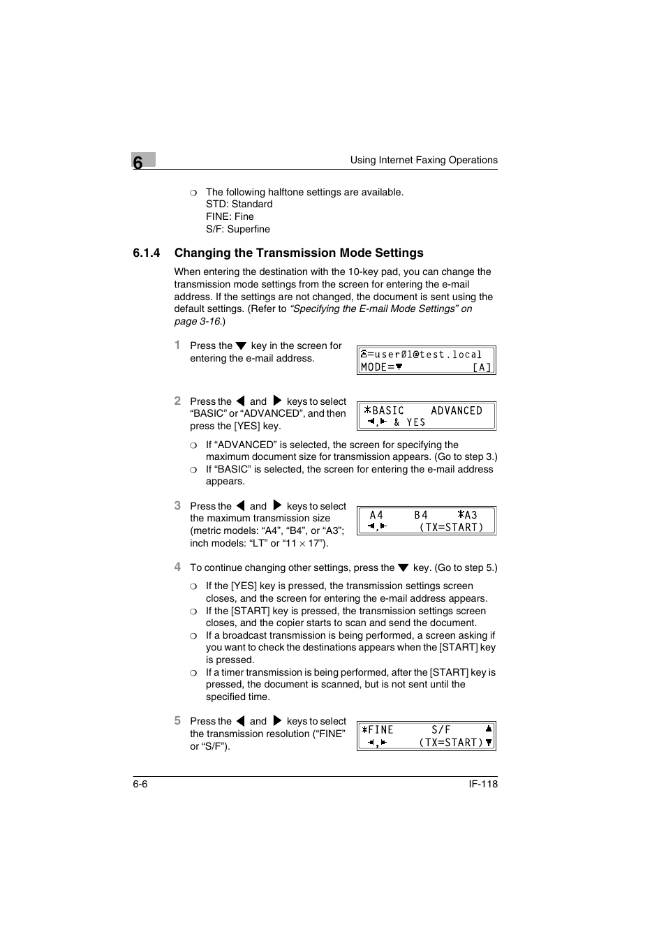 4 changing the transmission mode settings, Changing the transmission mode settings -6 | Konica Minolta IF-118 User Manual | Page 105 / 140