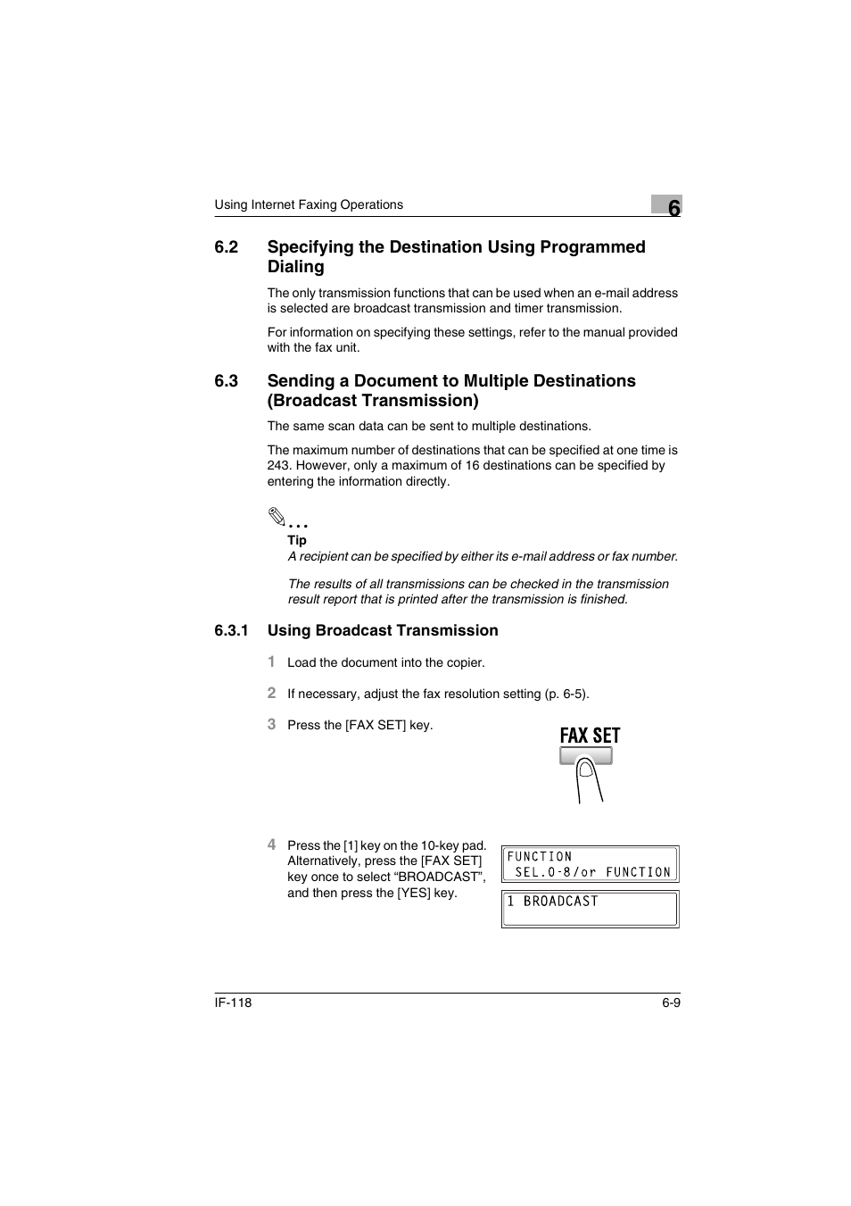 1 using broadcast transmission, Using broadcast transmission -9 | Konica Minolta IF-118 User Manual | Page 108 / 140